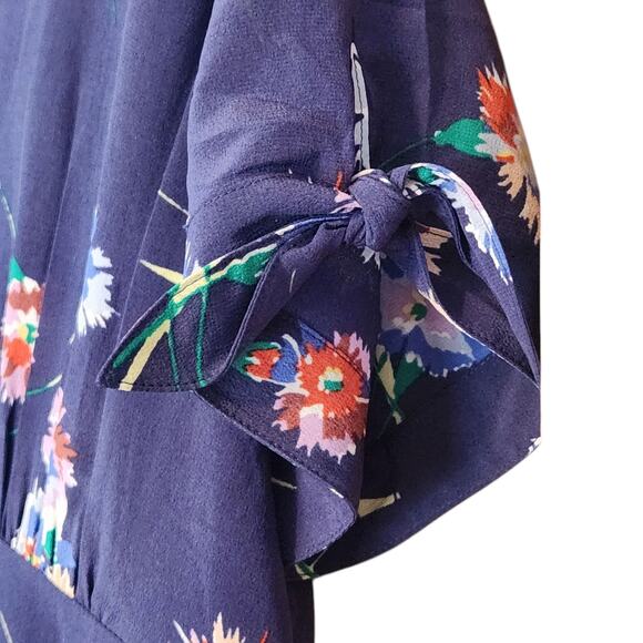 Madewell Silk Floral Mini Dress, button-front, tie-sleeve, retro-fit, size 12 - Picture 12 of 15